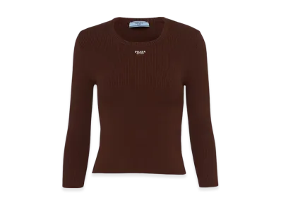PRADA Women's Cotton Sweater with Embroidered Logo "Cocoa Brown"