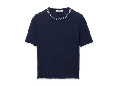 PRADA Women's Wool And Cashmere Crewneck Sweater With Jewel Details "Blue"