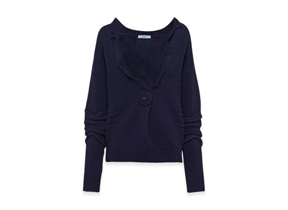 PRADA Women's Wool and Cashmere V-Neck Sweater "Navy"