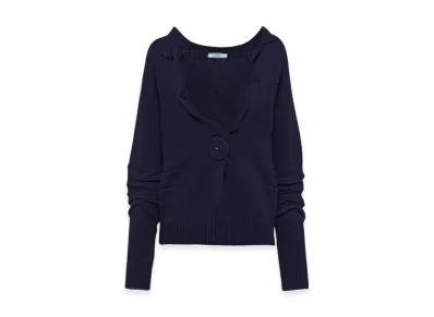 PRADA Women's Wool and Cashmere V-Neck Sweater "Navy"