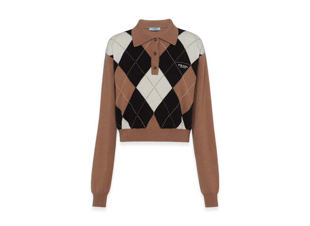 PRADA Women's Cashmere Polo Shirt "Camel/Black"