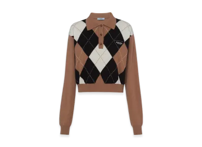 PRADA Women's Cashmere Polo Shirt "Camel/Black"