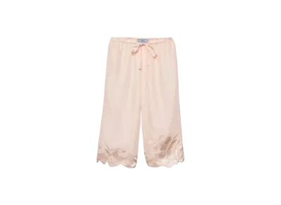 PRADA Women's Embroidered Habutai Silk Bermudas "Pink"