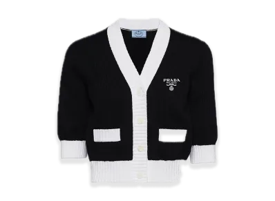 PRADA Cropped Cotton Cardigan "Black/White"