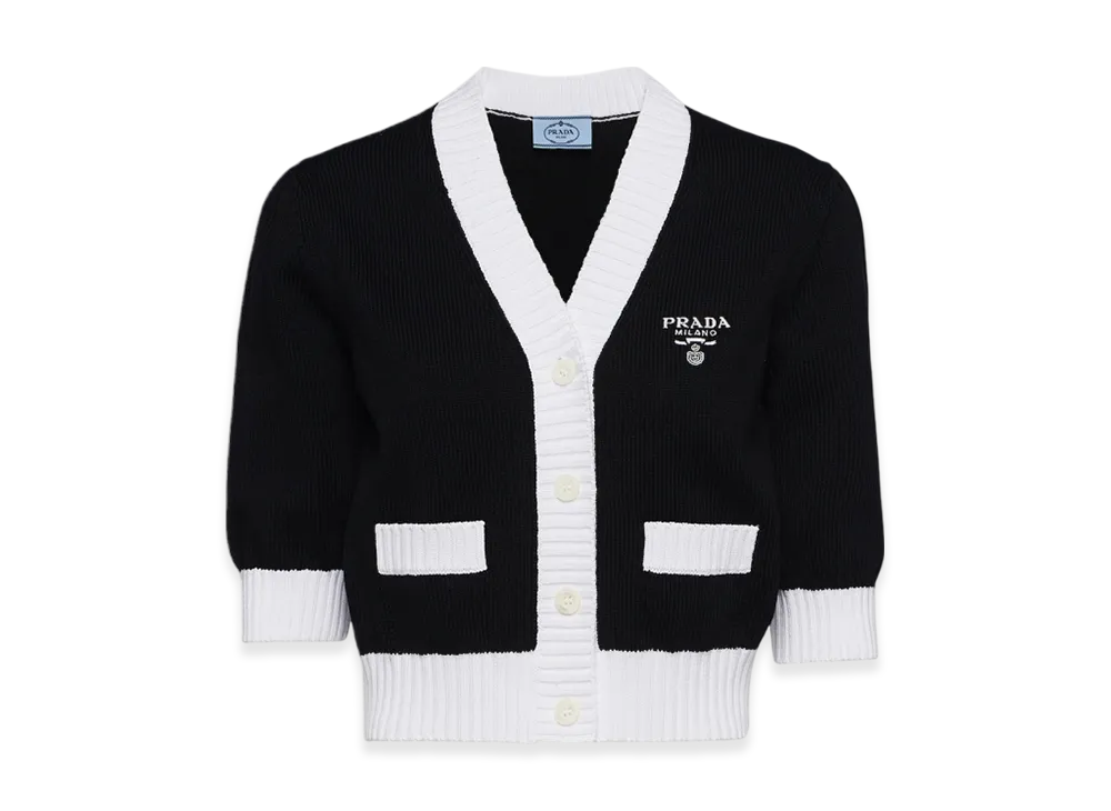 PRADA Women's Cropped Cotton Cardigan "Black/White"
