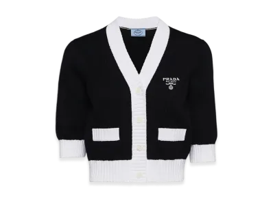 PRADA Women's Cropped Cotton Cardigan "Black/White"