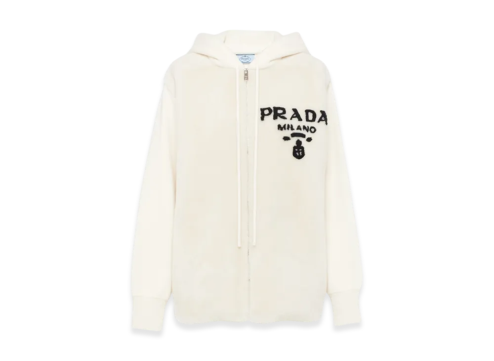 PRADA Women's Oversized Cashmere Shearling Sweatshirt "Chalk White"