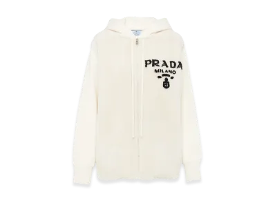 PRADA Women's Oversized Cashmere Shearling Sweatshirt "Chalk White"
