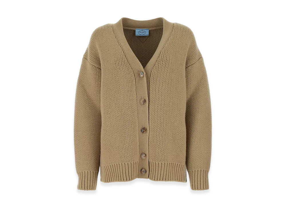 PRADA Women's Wool Blend Oversize Cardigan "Camel"