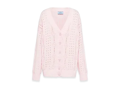 PRADA Women's Openwork Knit Cotton Cardigan "Pink"
