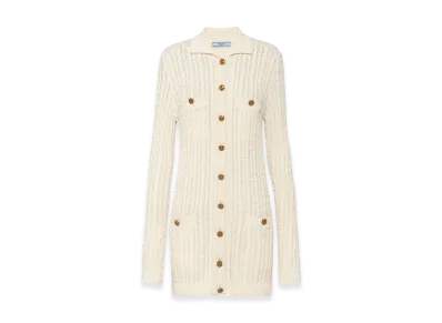 PRADA Women's Cable-Knit Cotton Mini-Dress "Ivory"
