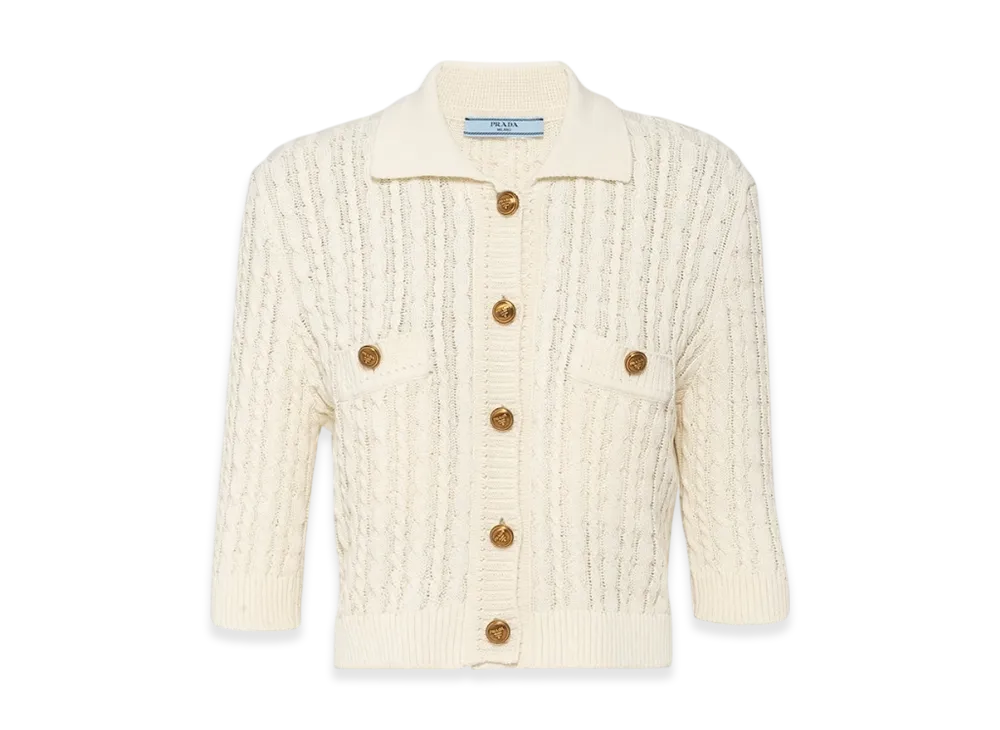 PRADA Women's Cable-Knit Cotton Sweater "Ivory"