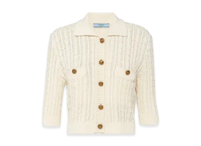 PRADA Women's Cable-Knit Cotton Sweater "Ivory"