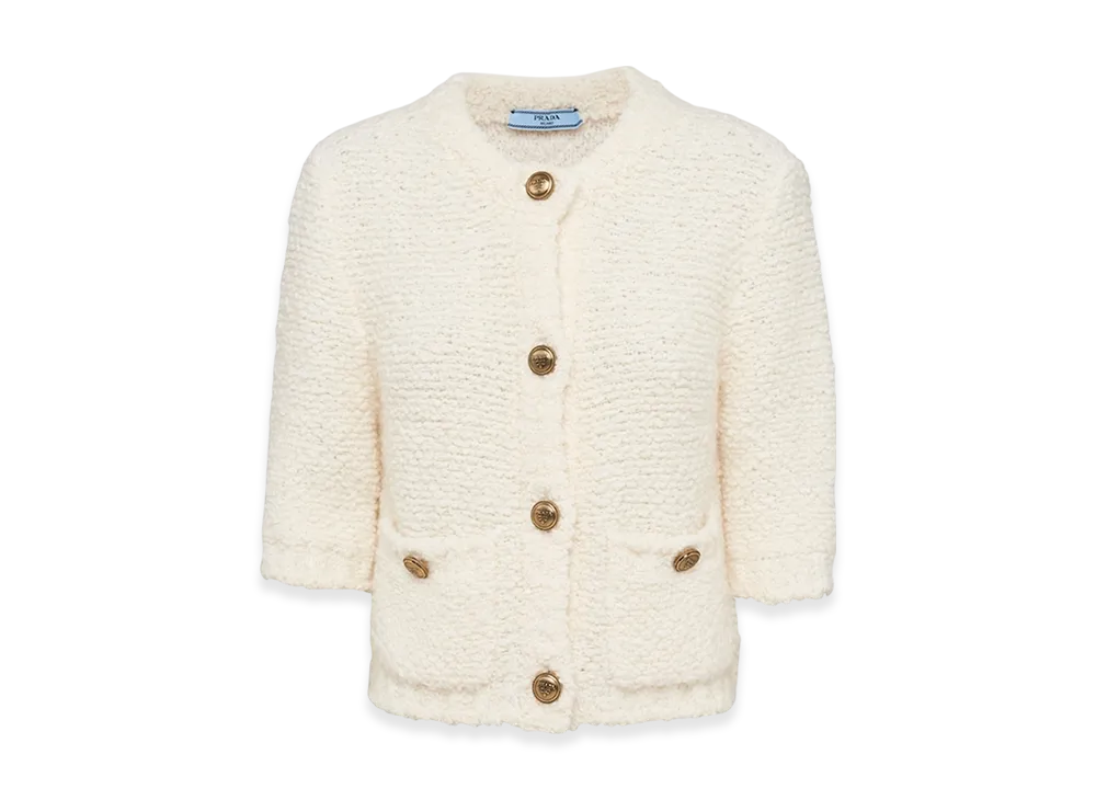 PRADA Women's Boucle Mohair Cardigan "White"