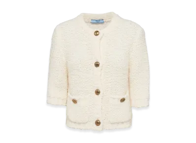 PRADA Women's Boucle Mohair Cardigan "White"