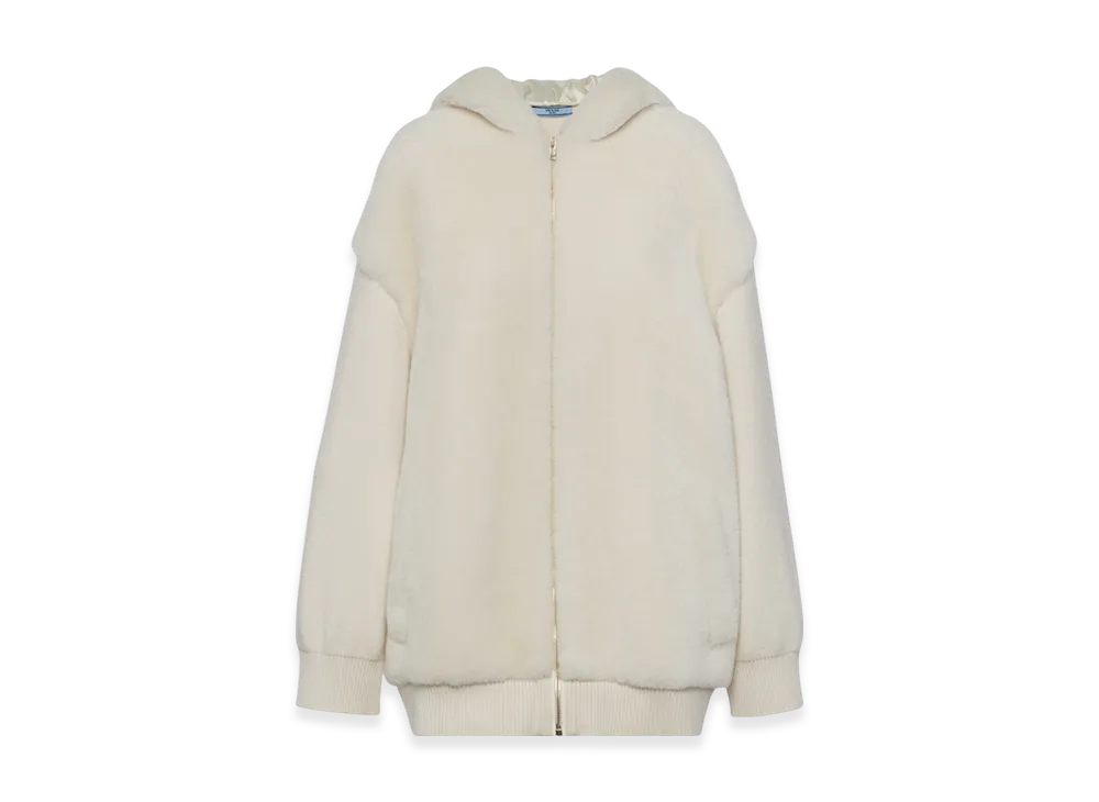 PRADA Women's Cashmere Hoodie Cardigan "Chalk White"