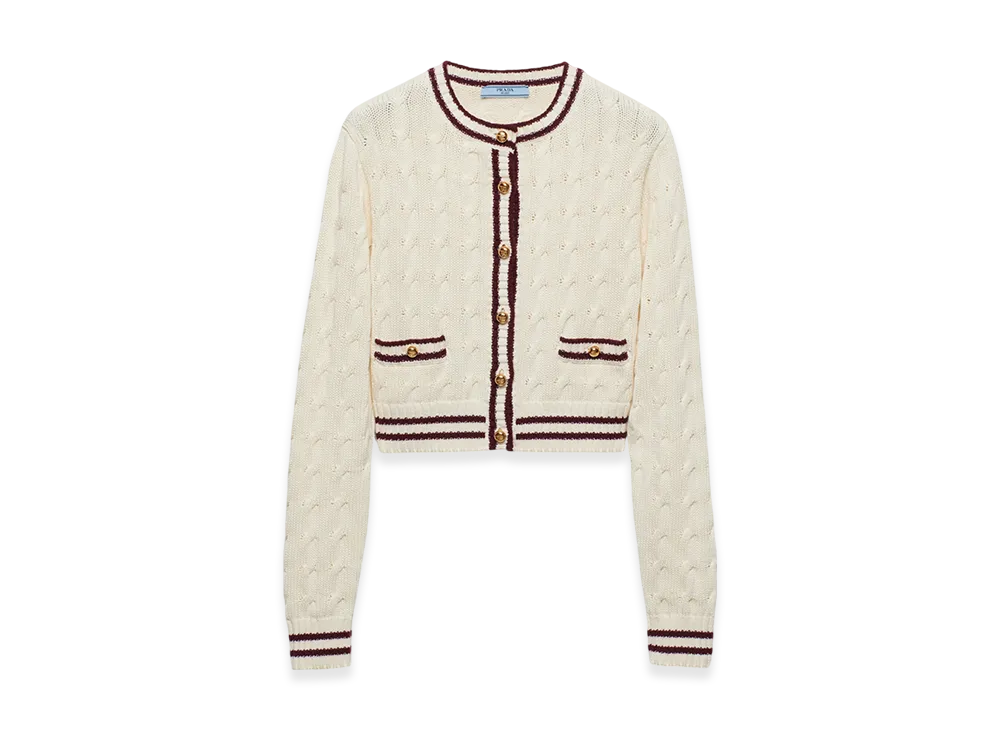 PRADA Women's Cotton Cardigan "White/Burgundy"