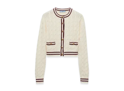 PRADA Women's Cotton Cardigan "White/Burgundy"