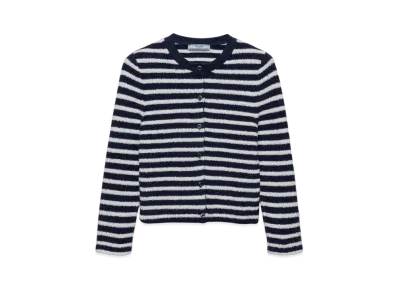 PRADA Women's Cotton Boucle Cardigan "Navy/Beige"