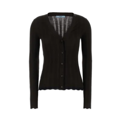 PRADA Women's Wool Cardigan "Dark Brown/Navy blue"