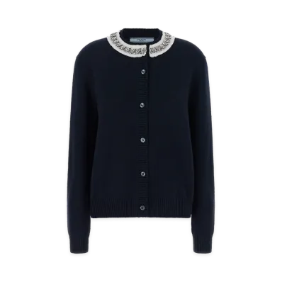 PRADA Women's Jewel Collar Cardigan "Blue"