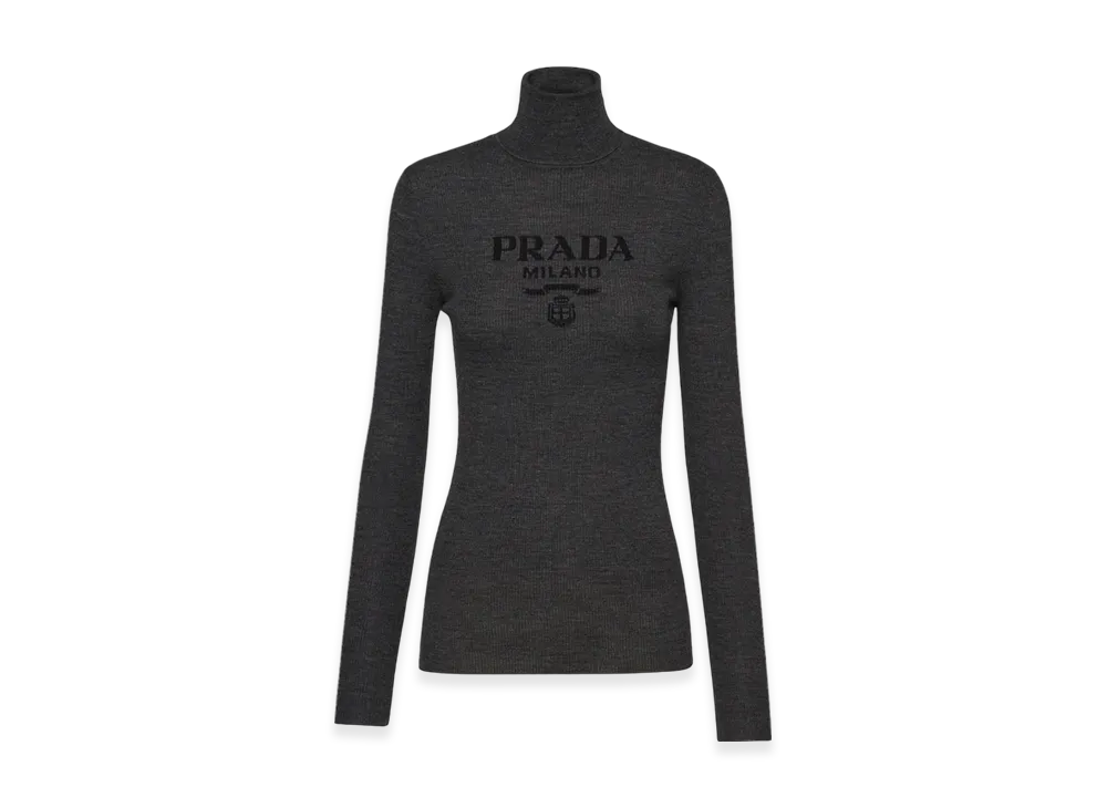 PRADA Women's Superfine Wool Turtleneck Sweater "Anthracite Gray"