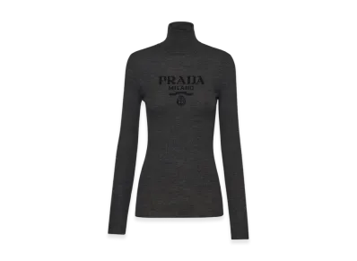 PRADA Women's Superfine Wool Turtleneck Sweater "Anthracite Gray"