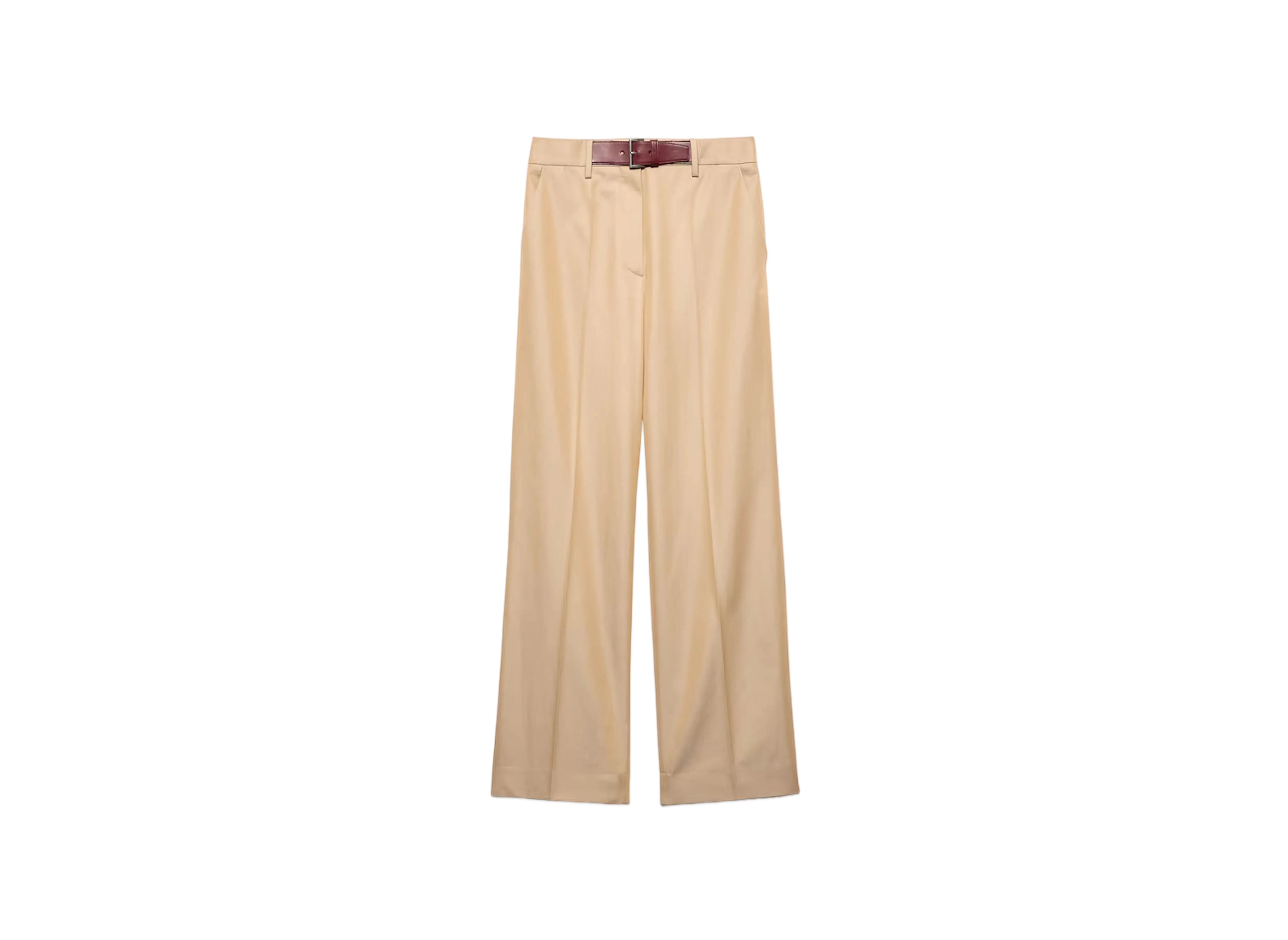 PRADA Women's Twill Pants with Leather Belt "Beige"