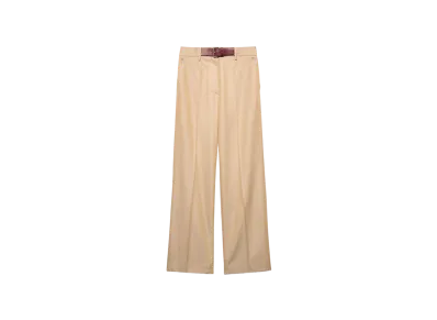 PRADA Women's Twill Pants with Leather Belt "Beige"