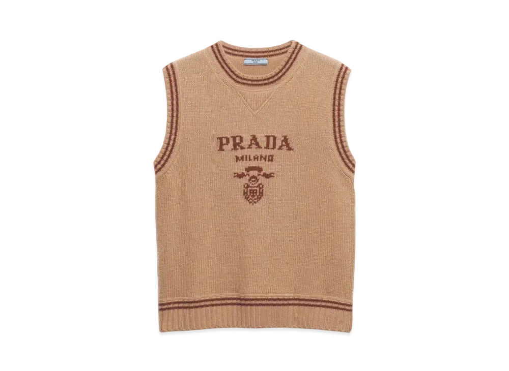 PRADA Women's Wool and Cashmere Vest "Camel/Amaranth"