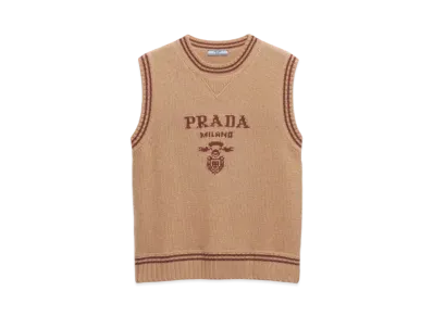 PRADA Women's Wool and Cashmere Vest "Camel/Amaranth"