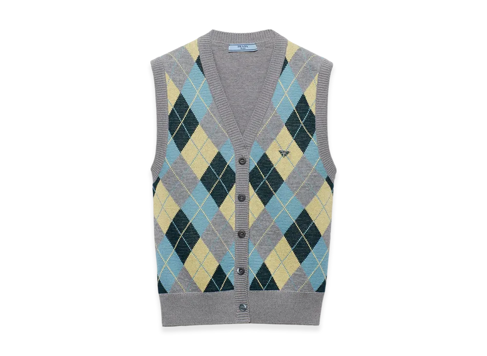 PRADA Wool Vest An Argyle Pattern "Grey"