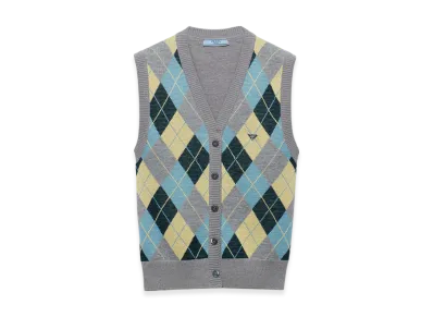 PRADA Wool Vest An Argyle Pattern "Grey"
