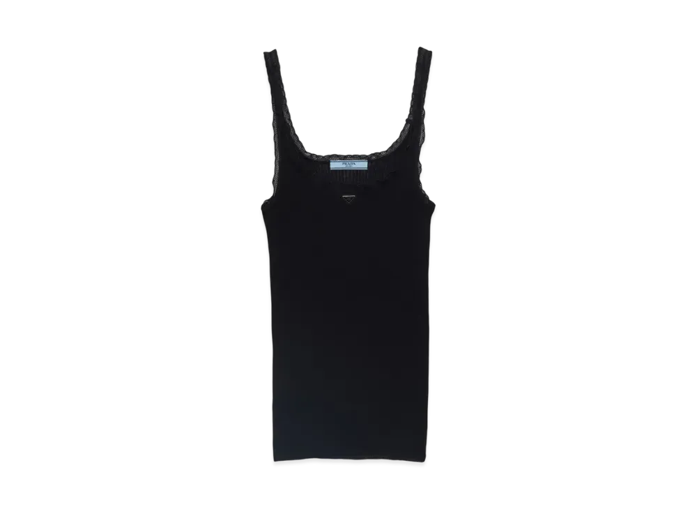 PRADA Women's Ribbed Cotton Top "Black"