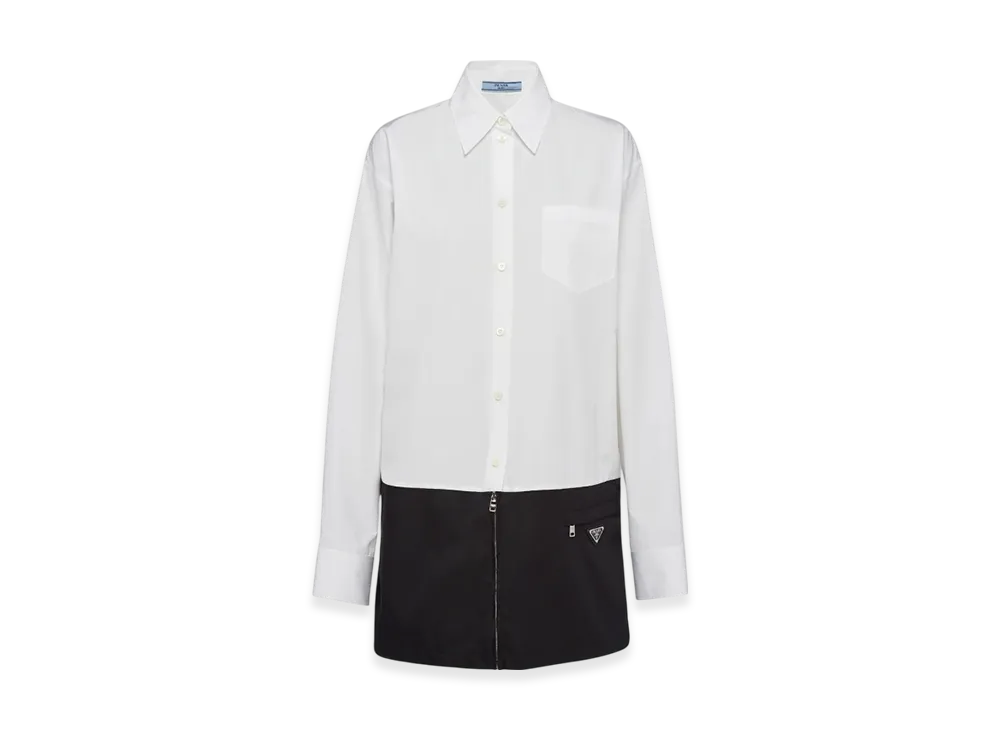 PRADA Women's Poplin and Re-Nylon Mini-Dress "White/Black"