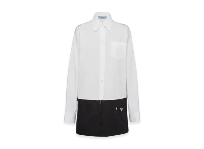 PRADA Women's Poplin and Re-Nylon Mini-Dress "White/Black"