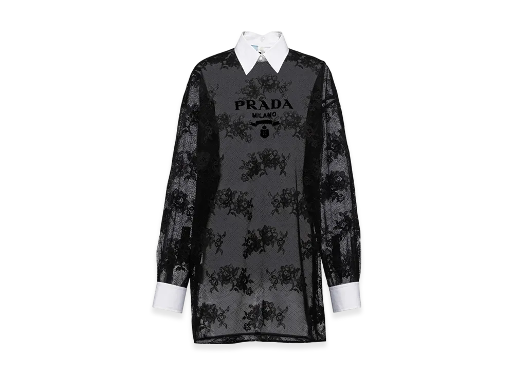 PRADA Women's Embroidered Lace and Poplin Mini Dress "Black/White"