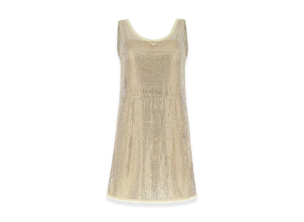 PRADA Women's Embellished Mesh Mini Dress "Gold"
