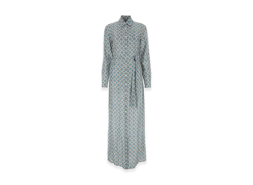 PRADA Women's Printed Silk Shirt Dress "Light Blue"