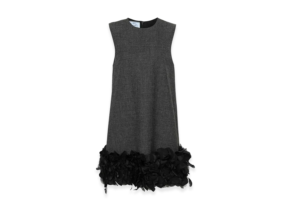 PRADA Wonen's Feather-Detail Mini Dress "Gray"