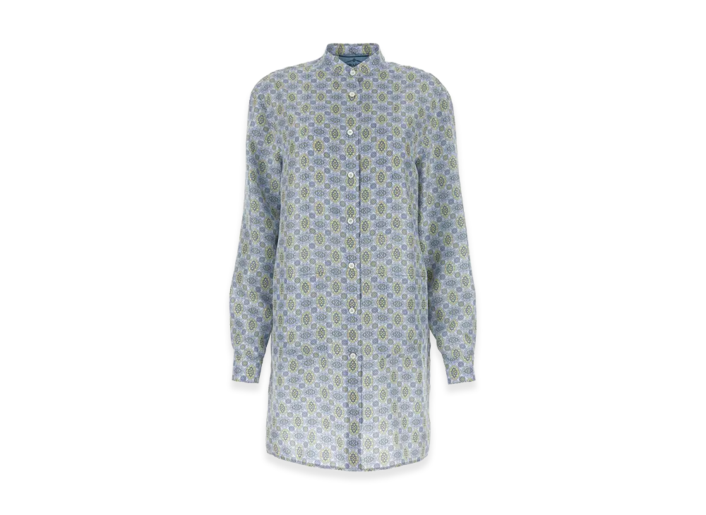 PRADA Women's Printed Silk Shirt Dress "Light Blue"