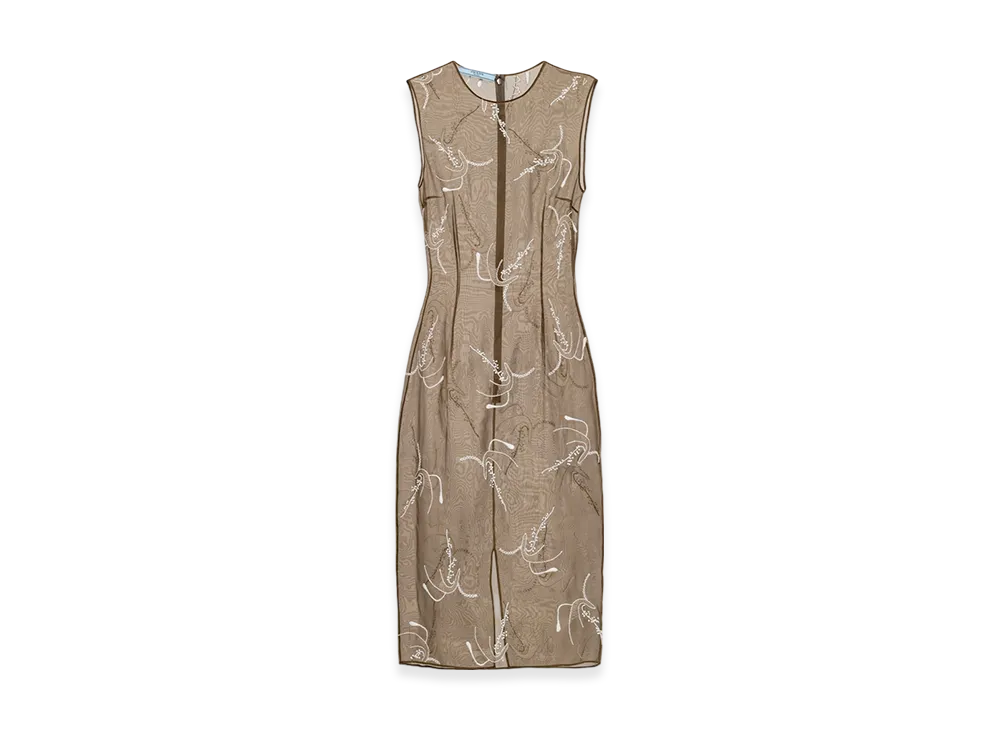 PRADA Women's Embroidered Organza Dress "Camouflage Green"
