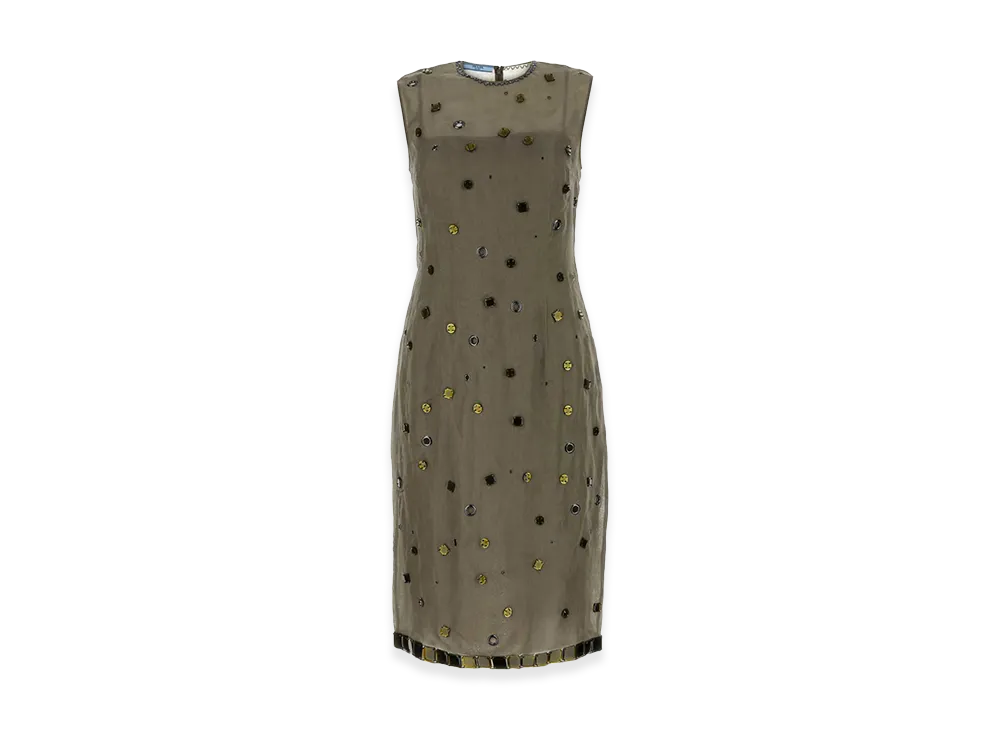 PRADA Women's Abito In Organza Tortora "Green"