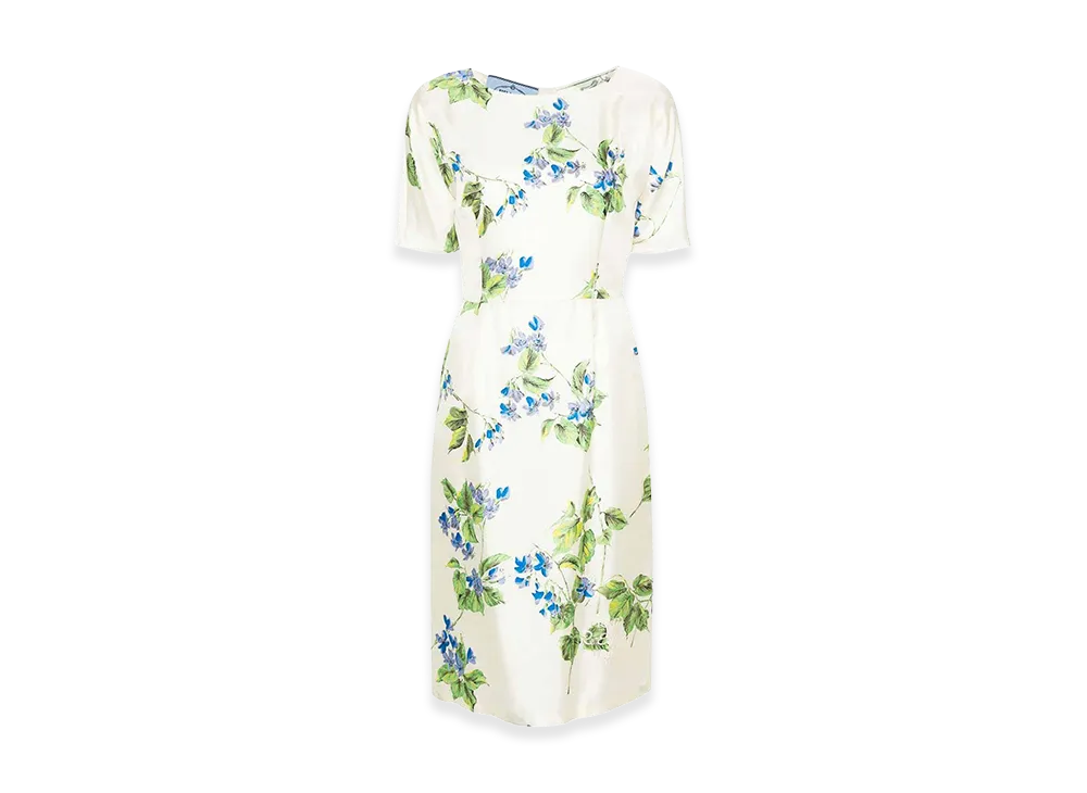 PRADA Wonen's Floral-Print Twill Dress "White"
