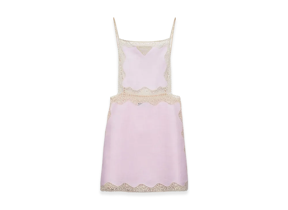 PRADA Women's Embroidered Lace Trimmed Linen Mini Dress "Pink"