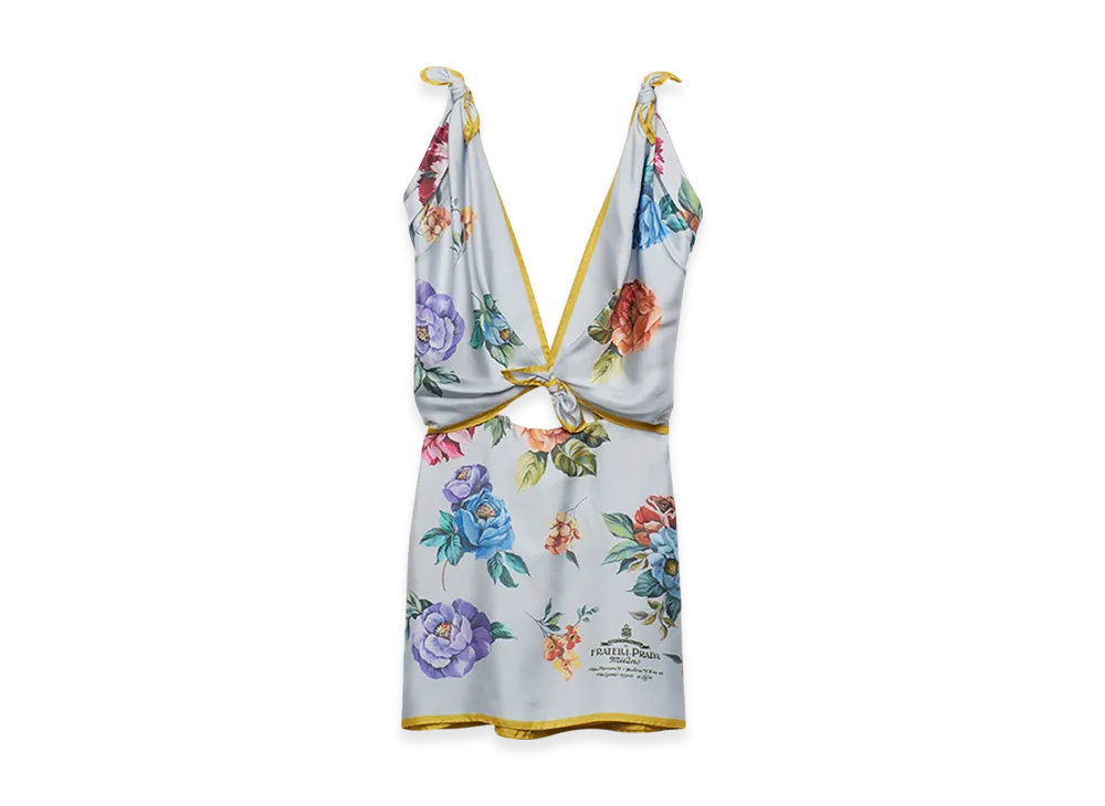 【24SS】新作 プリント入り シルクツイル ミニドレス ◆プラダ◆ 24SS】新作 プリント入り シルクツイル ミニドレス ◇プラダ