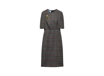 PRADA Women's Prince-Of-Wales Checked Midi-Dress "Dark Brown"