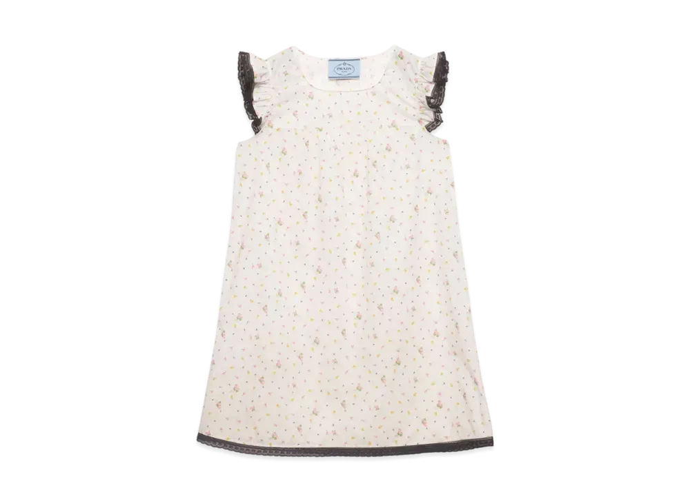 PRADA Women's Floral Print Cotton Batiste Mini-Dress "White"