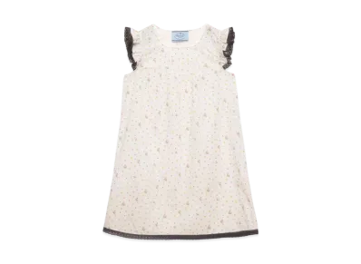 PRADA Women's Floral Print Cotton Batiste Mini-Dress "White"