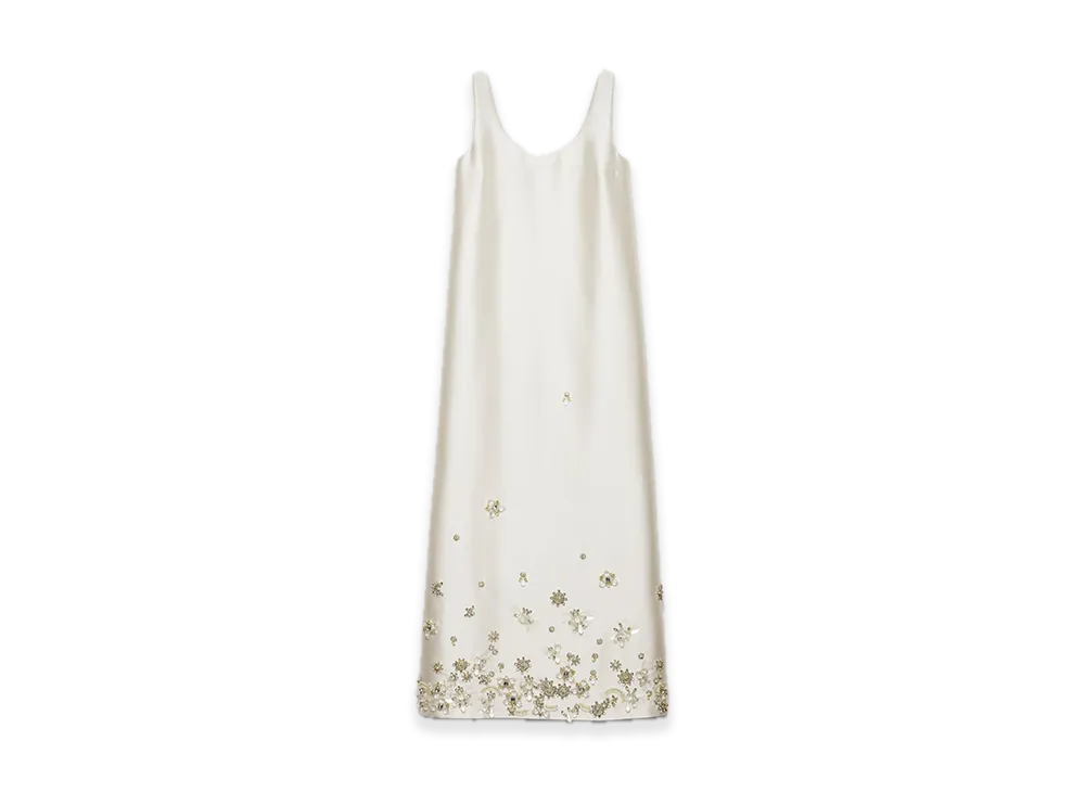 PRADA Embroidered Silk x Wool Long Dress "White"